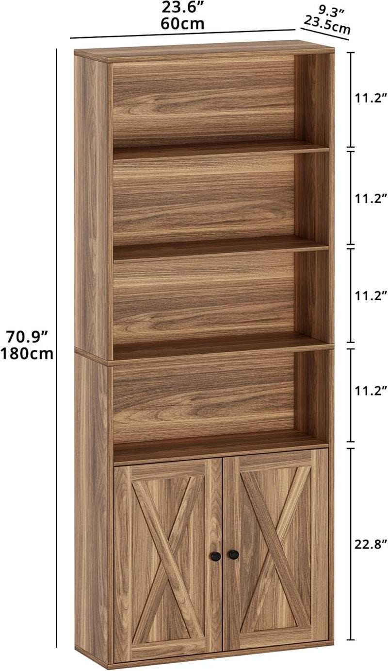 IRONCK Industrial Bookshelves and Bookcases with Doors Floor Standing 6 Shelf Display Storage Shelves 70 in Tall Bookcase for Home Office, Living Room - Image 2